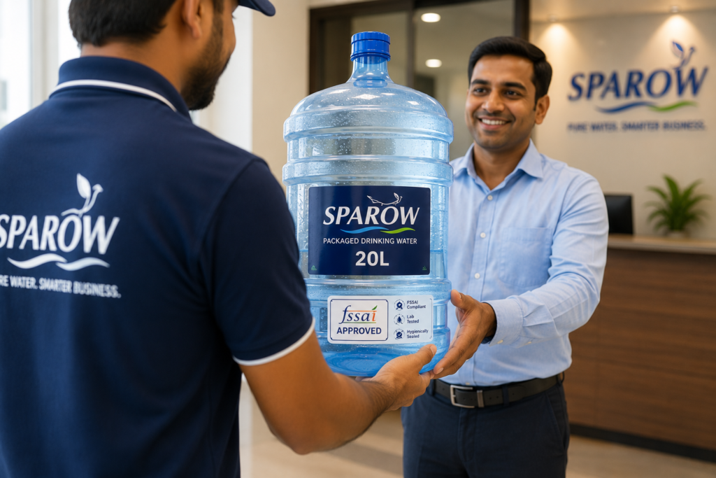 FSSAI-compliant office bottled water delivery with sealed hygienic cans