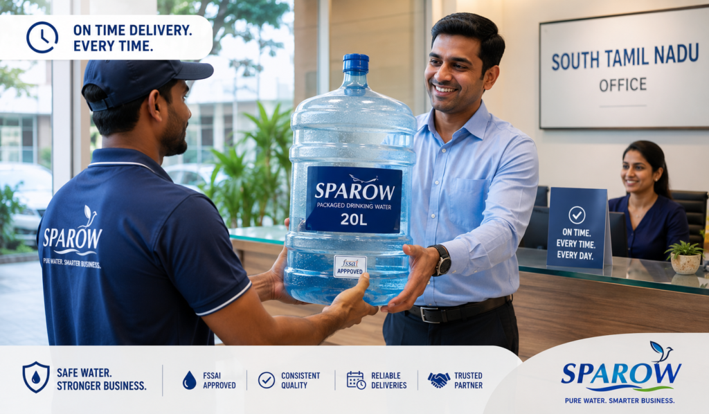 PAROW FSSAI-compliant bulk water delivered reliably to a Tamil Nadu office