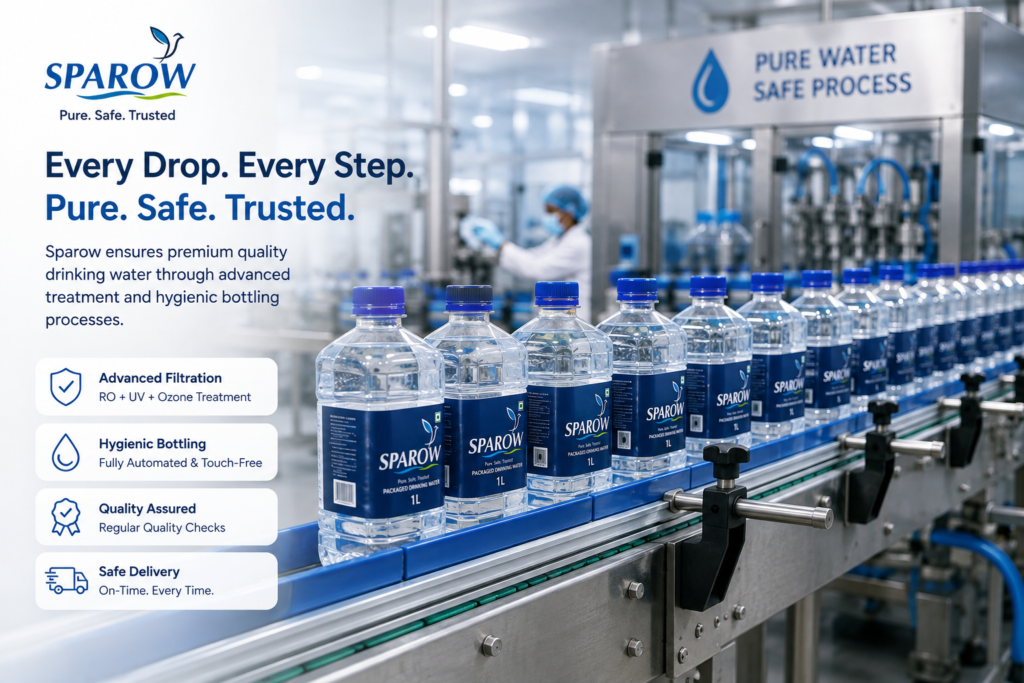 sparow is a pure, safe, trusted, packaged drinking water supplier across south tamilnadu 